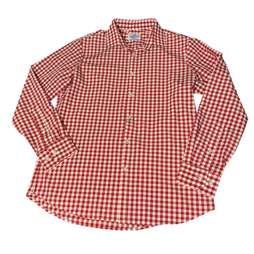 Mizzen+Main Shirt Mens Medium Red Gingham Plaid Performance Flex Button Up